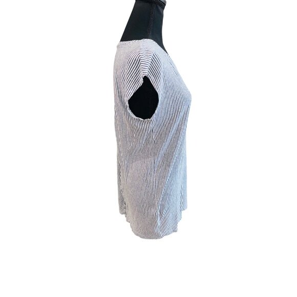 Tahari Nautical Sustainable 100% Linen Striped Button-Back Blouse Travel Casual - Picture 5 of 7